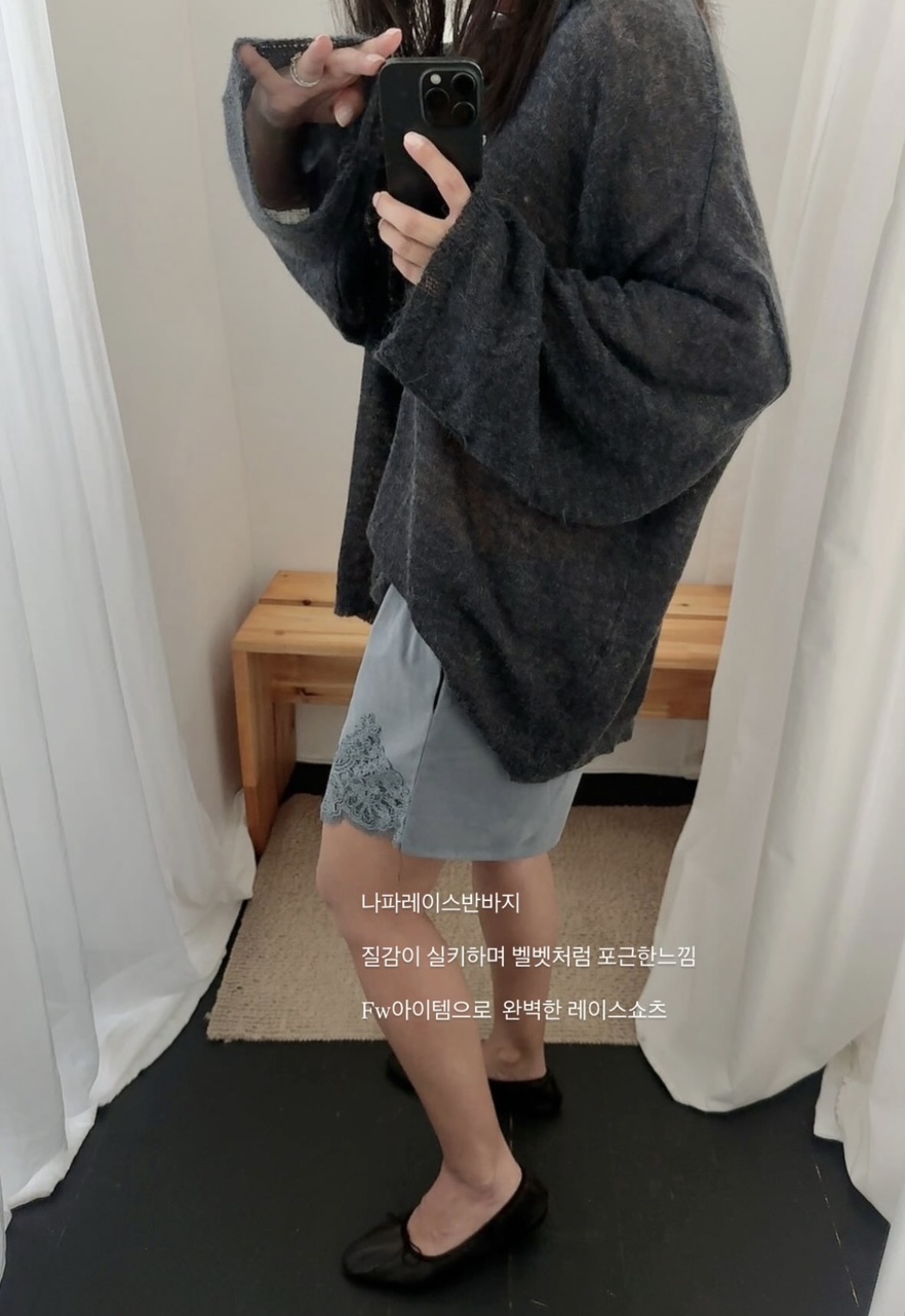 드벤티 나파 레이스 반바지 여성 면 밴딩 와이드 숏팬츠 - 상세 이미지 4