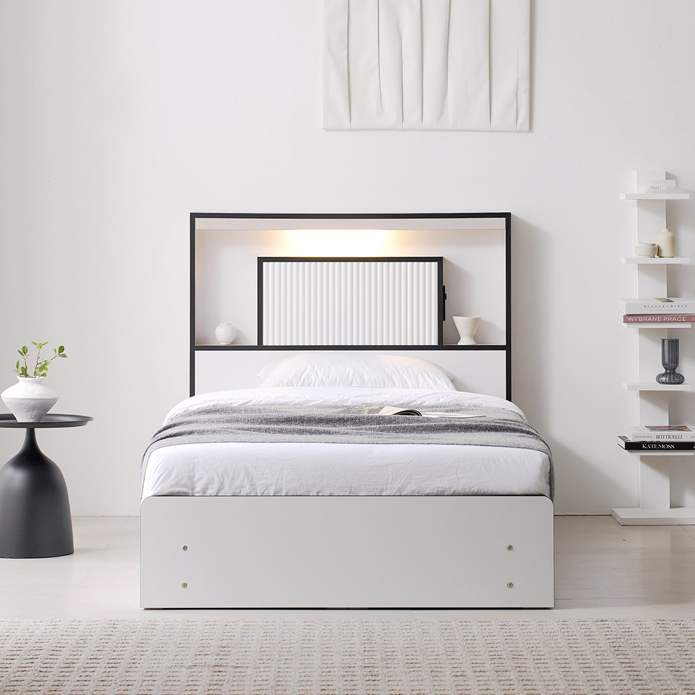 스위티 블랙라인 LED 호텔형 퀸사이즈 수납 침대 Q