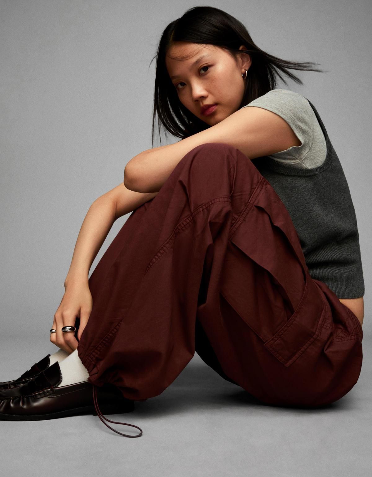 버쉬카 버건디 와이드 파라슈트 카고 팬츠 5086/335 BURGUNDY - 상세 이미지 4