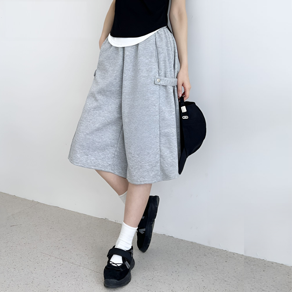 통반바지 롱 버뮤다 벌룬 팬츠 반바지 여성 여자 와이드 7부 - 상품 이미지