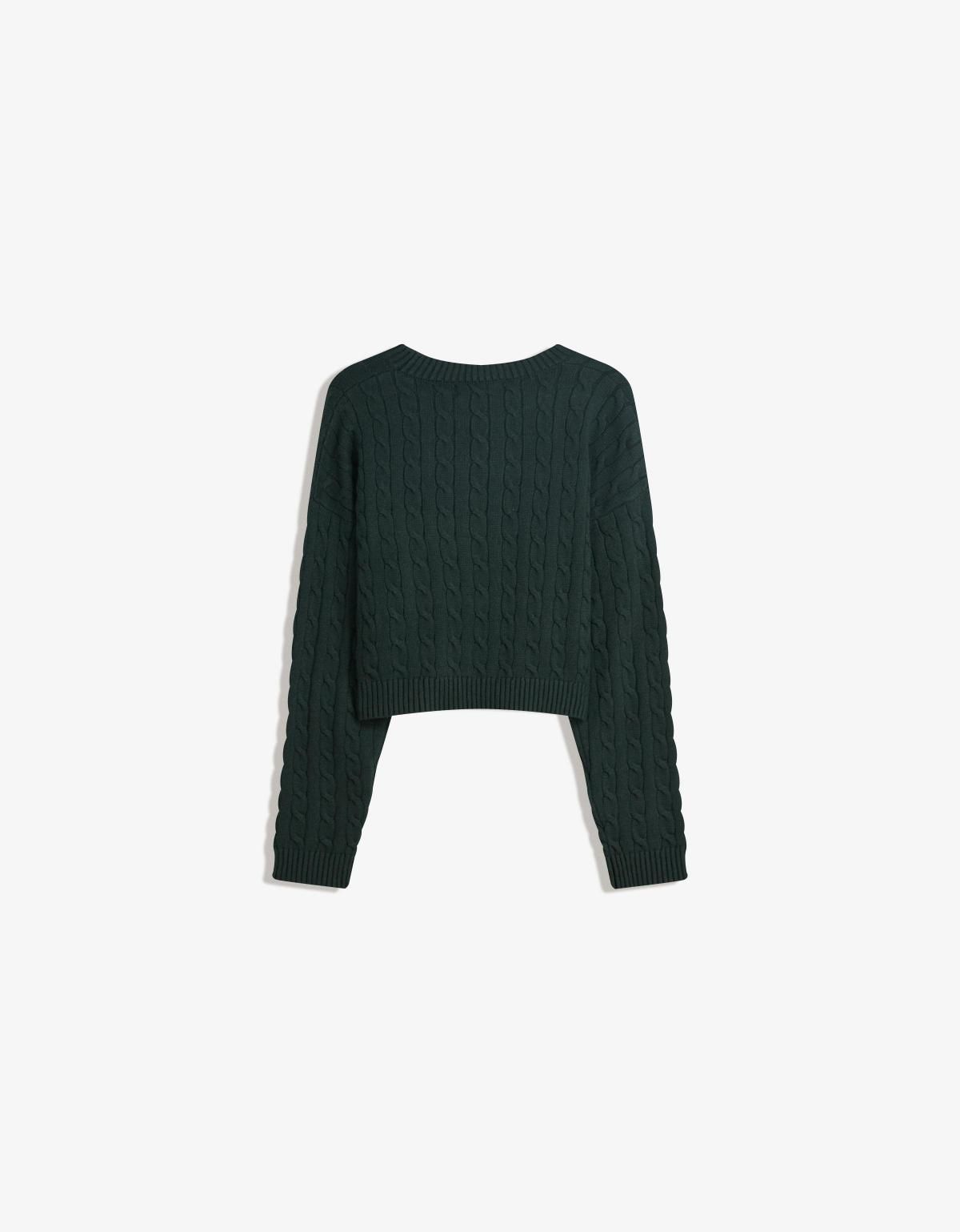 버쉬카 자수 라운드넥 케이블 니트 스웨터 7256/693 GREEN - 상세 이미지 2