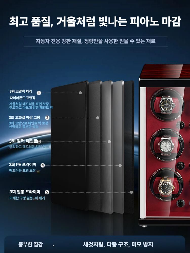 자동 워치와인더 손목시계 보관함 진열 쇼케이스 A / 업글 1구-샌달우드/레드 - 상세 이미지 3