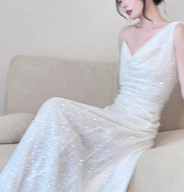 셀프웨딩드레스 원숄더 글리터 머메이드라인 고급 웨딩촬영 예비신부 2부 이브닝드레스 - 상세 이미지 2