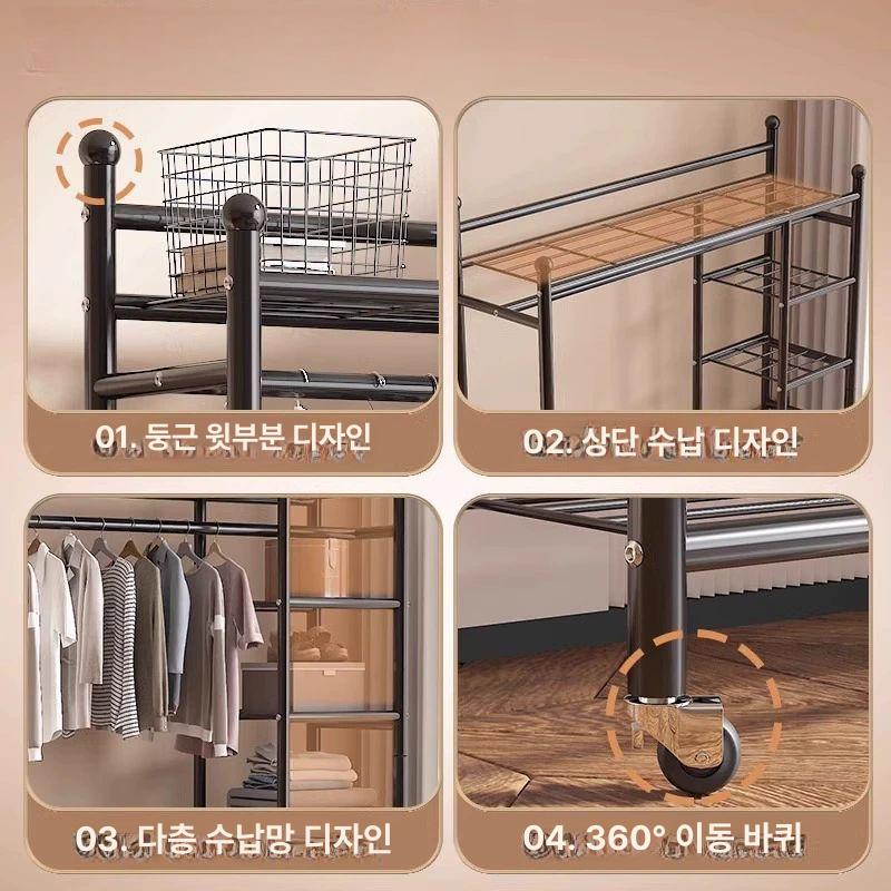 드레스룸 행거 철제 튼튼한 시스템 선반 옷걸이 이동식 140cm 업그레이드형+측면 삼중 A - 상세 이미지 5