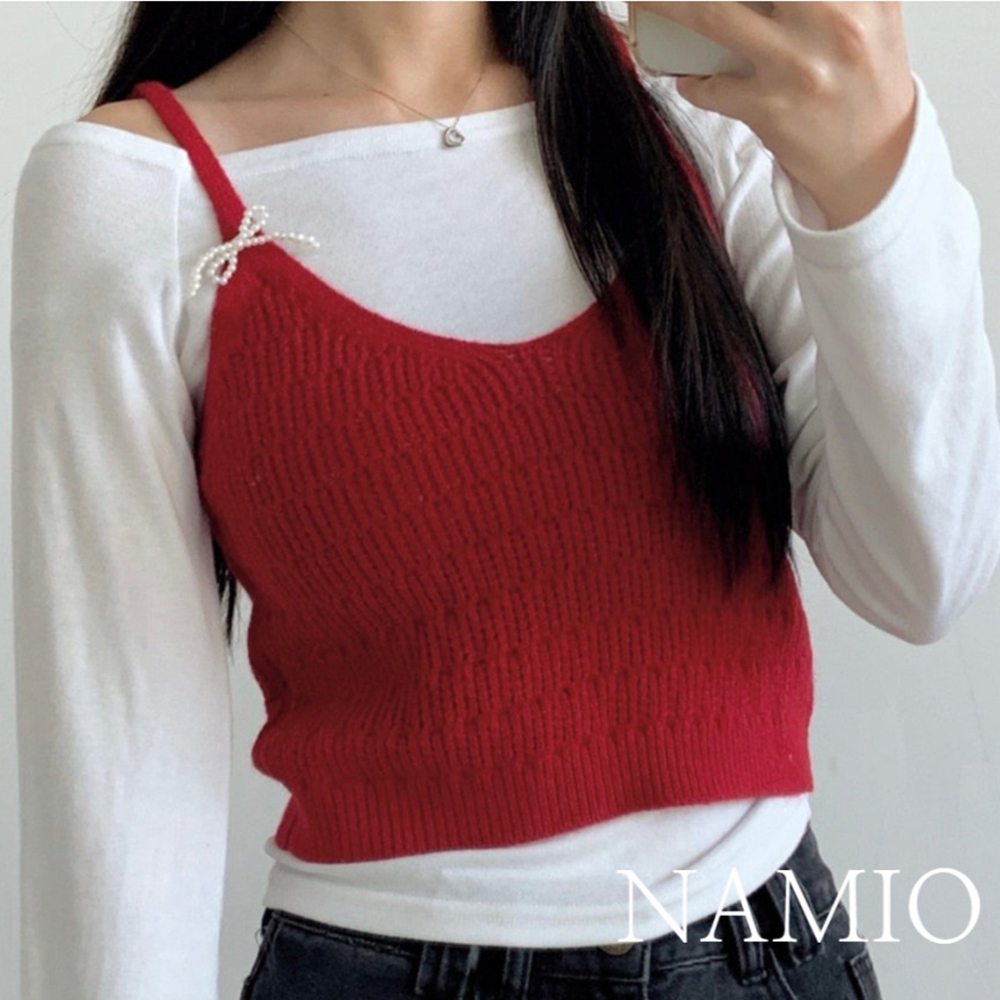 뷔스티에 조끼 여성 베스트 뷔에스트 니트 크롭 레이어드
