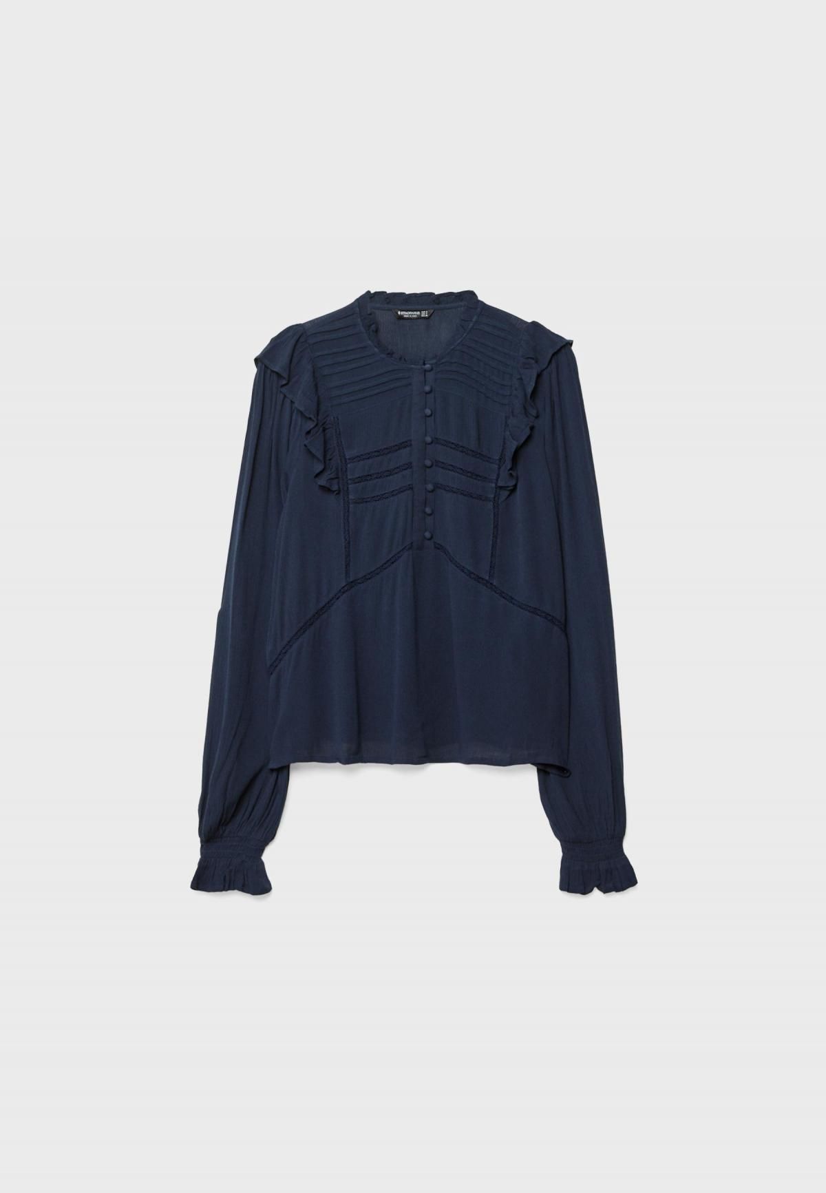 스트라디바리우스 네이비 러플 버튼 디테일 블라우스 6072/799 NAVY BLUE - 상세 이미지 3