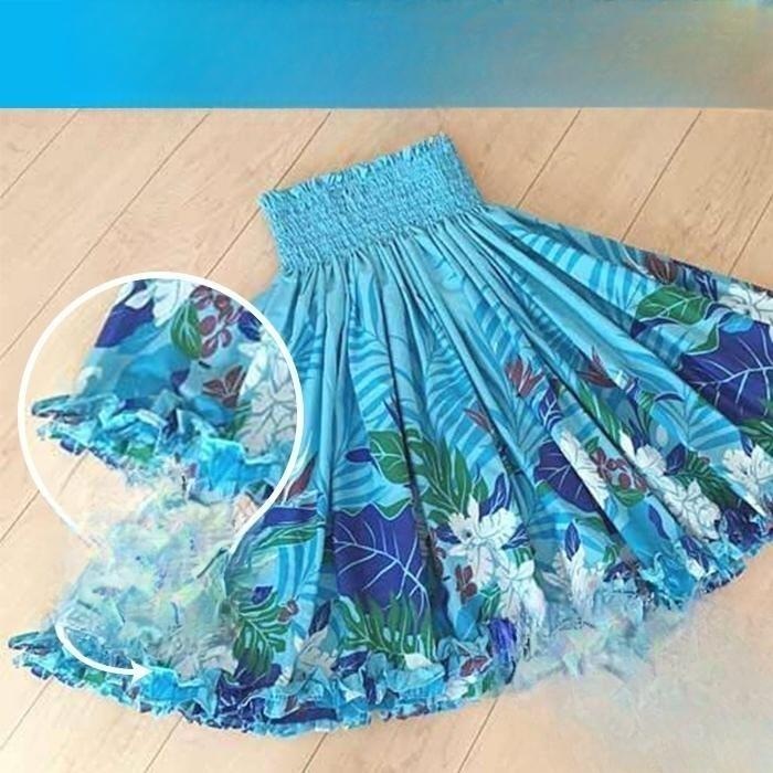 파우스커트 훌라 댄스 치마 꽃무늬 훌라 하와이안 춤 공연복 Miu Mint Aloha 스카이블루 - 상품 이미지