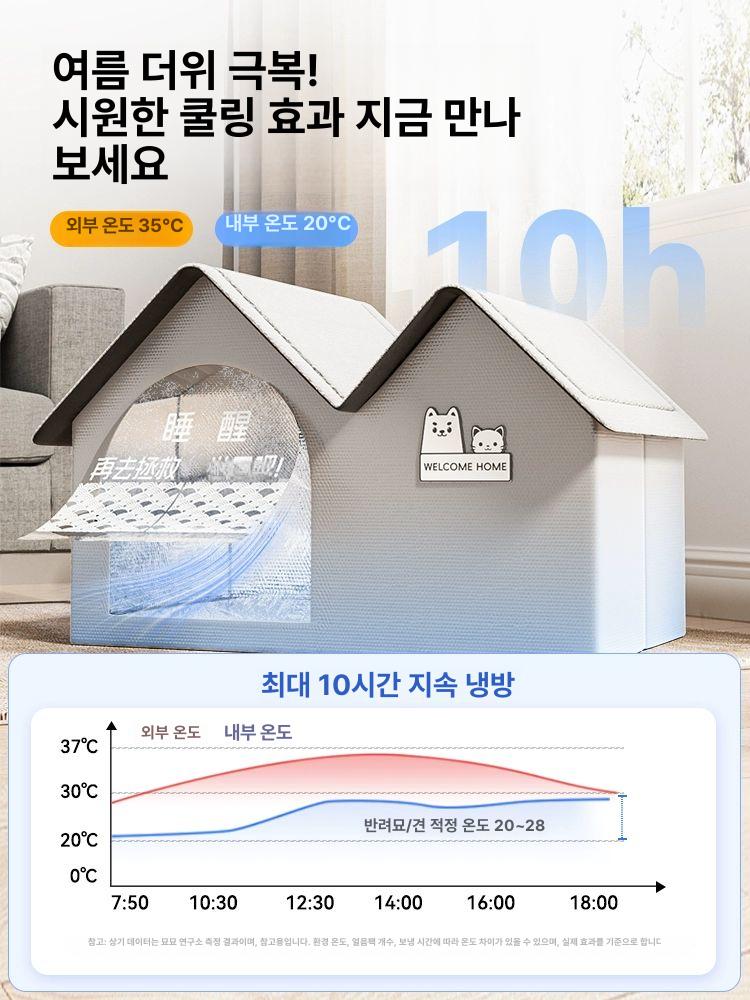 고양이에어컨하우스 반려동물 강아지 쉼터 실내 여름 대형 보온 매트+핫팩x2+아이스팩x10 - 상세 이미지 2