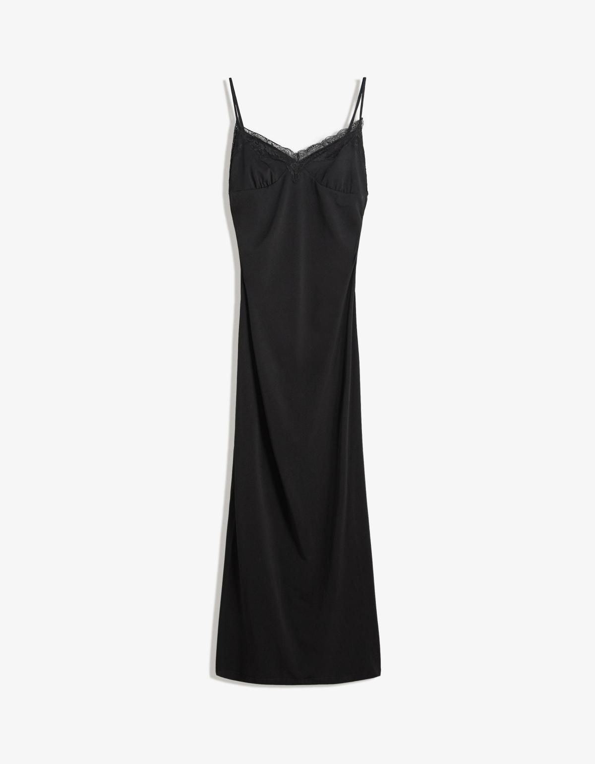 버쉬카 블랙 트렌디 레이스 미디 슬립 원피스 5640/187 BLACK - 메인 이미지