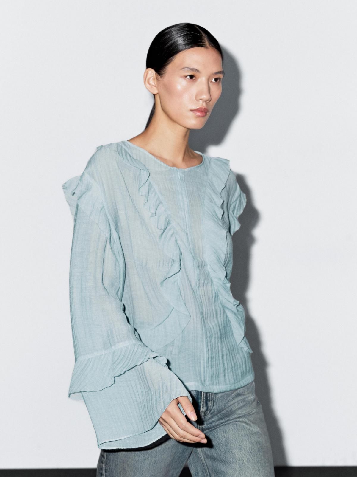마시모두띠 플루이드 시스루 러플 블라우스 5181/400 LIGHT BLUE - 상품 이미지