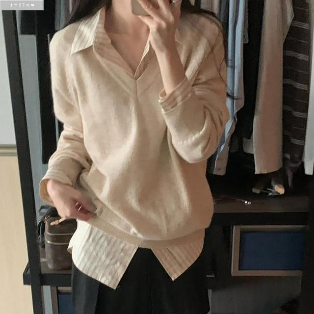 몬프 브이넥 루즈핏 울 니트 6col 가을 봄 긴팔 데일리 부드러운 간절기 제이플로우 이미지 7