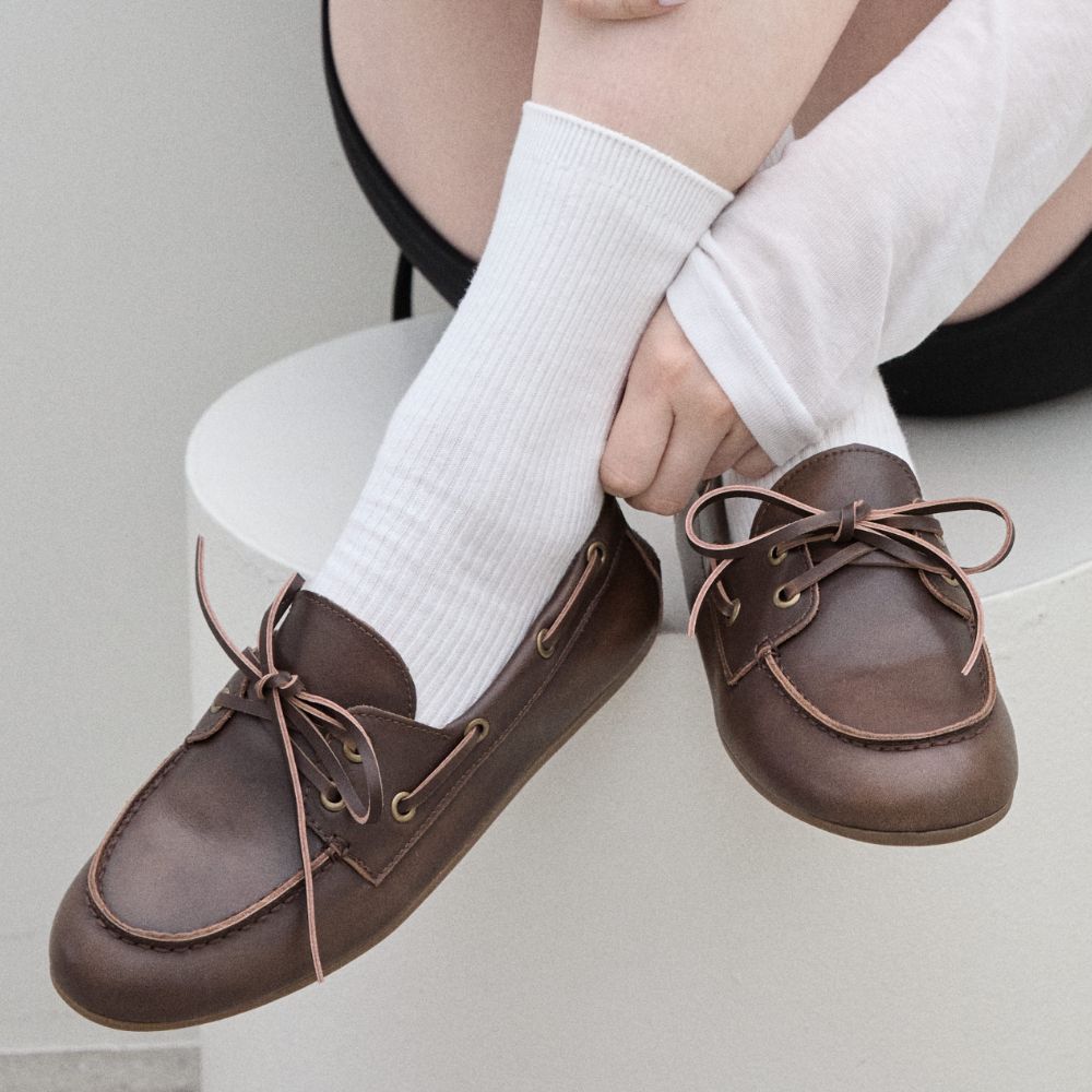 스퍼 세인트 라운드 소가죽 보트슈즈 레이스업 로퍼 1cm -VS9021 (2color) - 상품 이미지