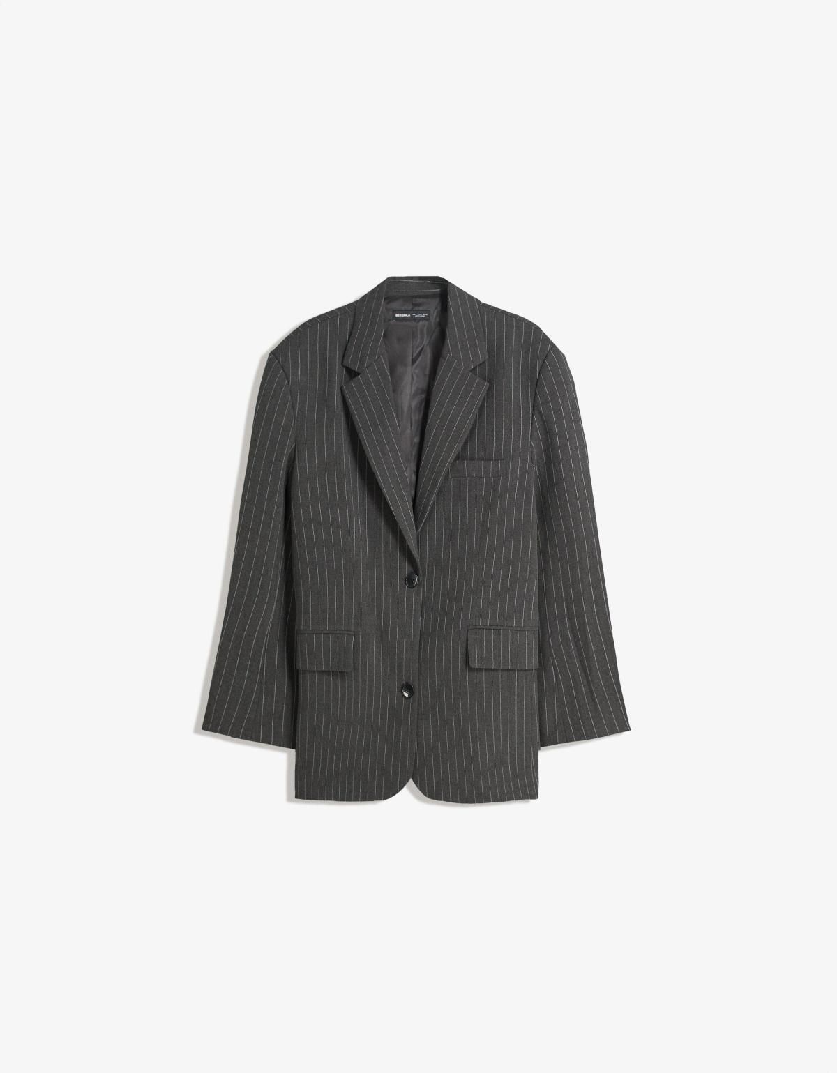 버쉬카 오버핏 스트라이프 테일러드 블레이저 6540/710 DARK GREY - 메인 이미지
