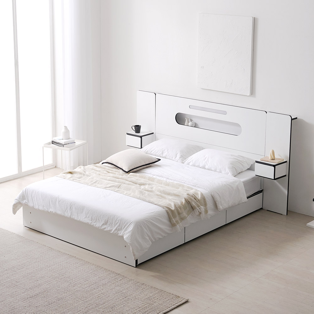 스위티 블랙라인 LED 호텔형 퀸사이즈 수납 침대 Q