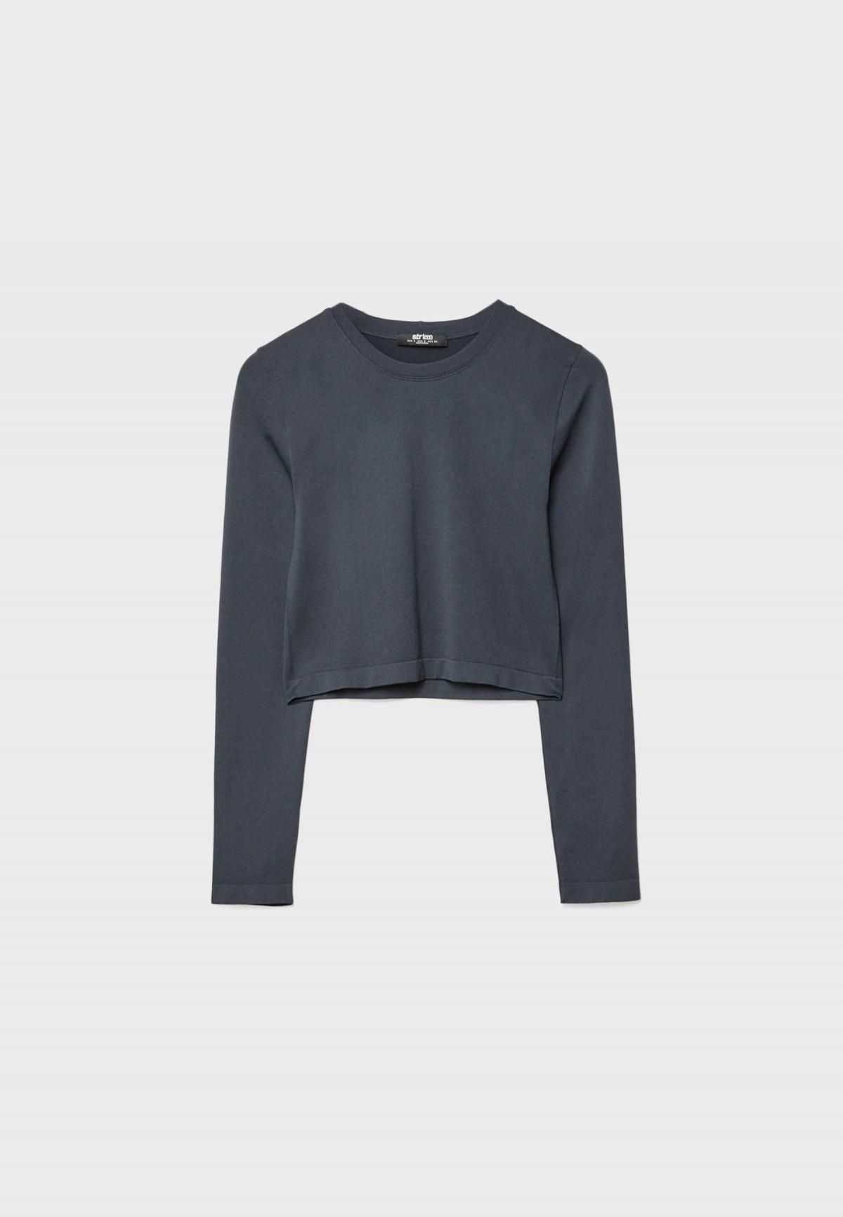 스트라디바리우스 미니멀 크롭 긴팔 라운드넥 티셔츠 8076/680 DARK GREY - 상품 이미지
