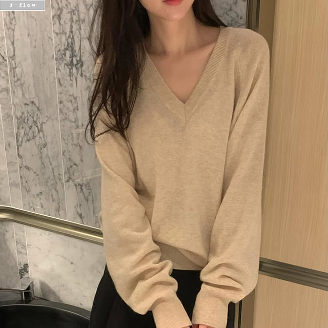 몬프 브이넥 루즈핏 울 니트 6col 가을 봄 긴팔 데일리 부드러운 간절기 제이플로우 이미지 6
