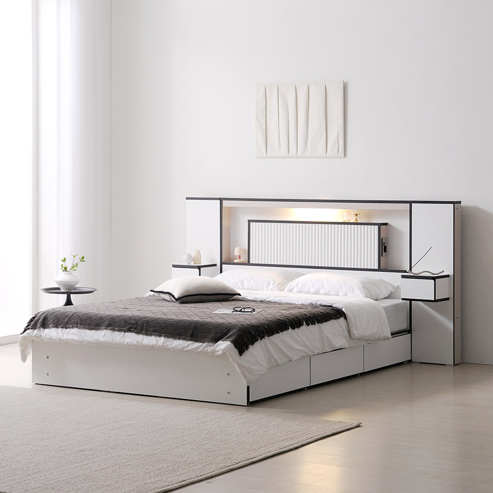 스위티 블랙라인 LED 호텔형 퀸사이즈 수납 침대 Q