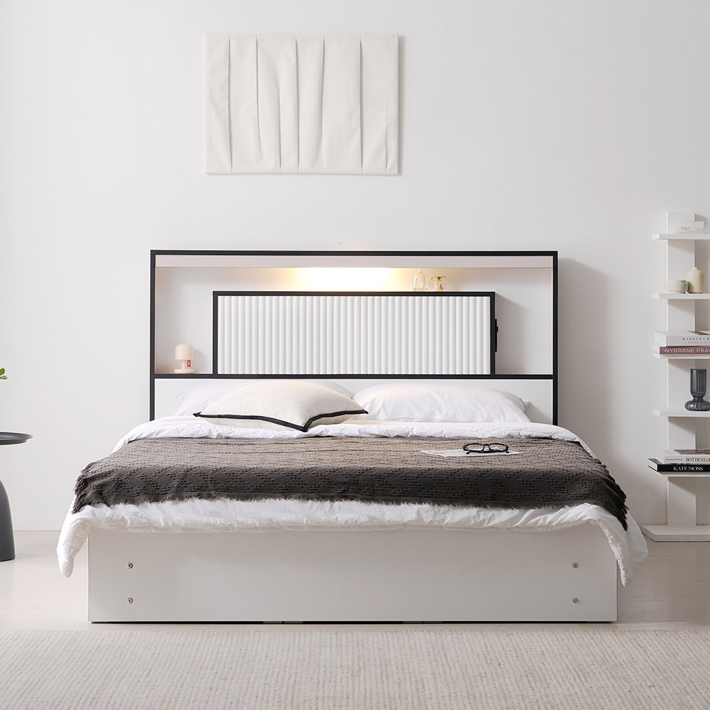 스위티 블랙라인 LED 호텔형 퀸사이즈 수납 침대 Q