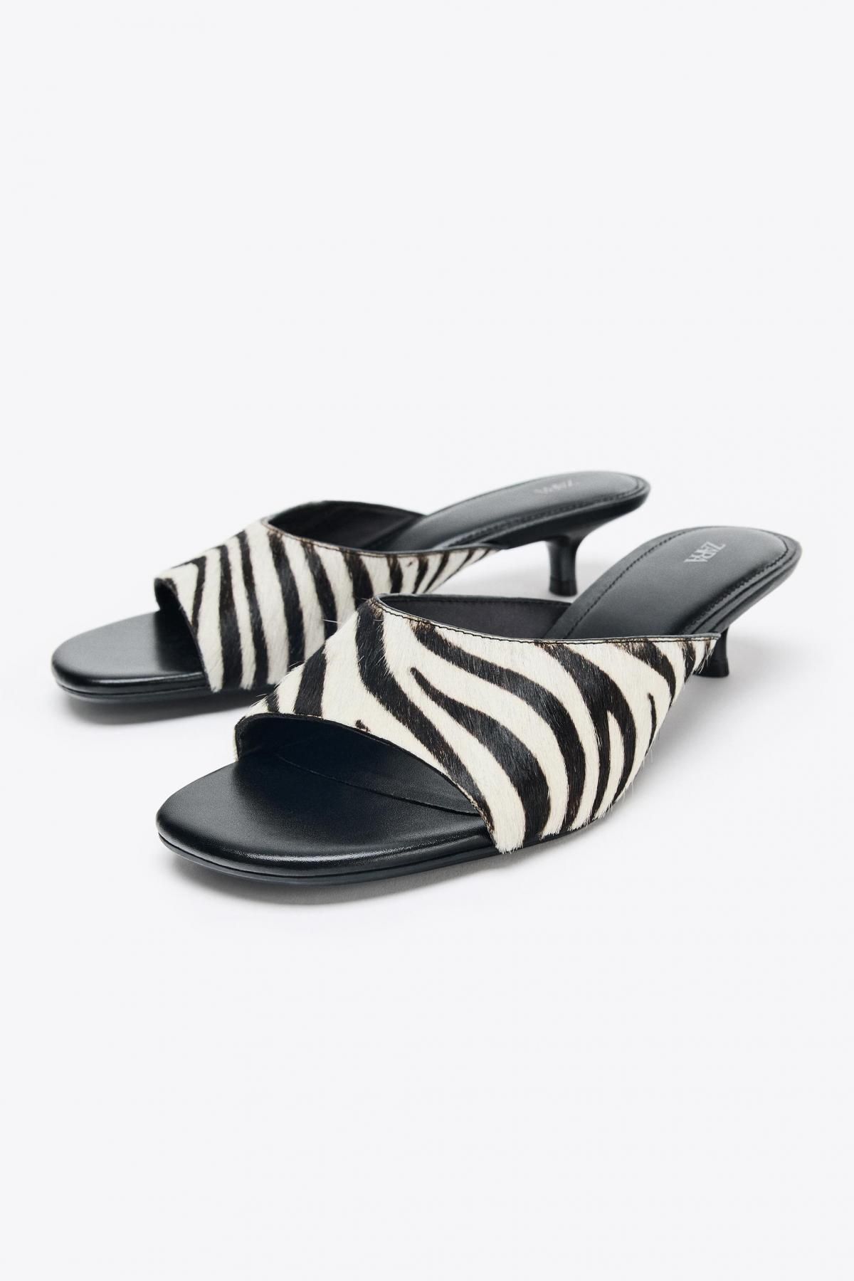 자라 애니멀프린트 레더 키튼힐 뮬 샌들 1360/610 ZEBRA - 상세 이미지 2