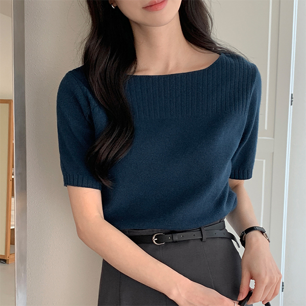 여리핏 보트넥 골지 반팔 니트 데일리 하객룩 nt5154 - 상품 이미지
