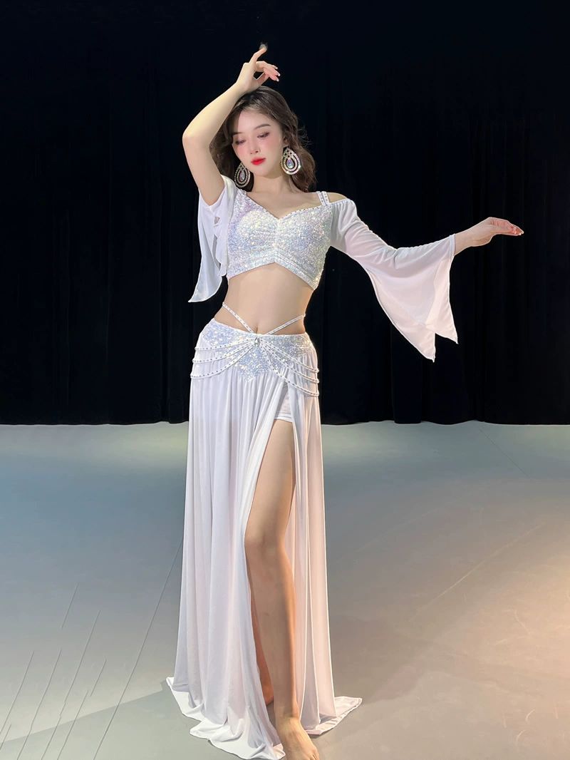 벨리댄스 스타일 의상 밸리댄스 밸리 줌바 재고 화려한 블랙 2종 상의+치마 치마 M - 상품 이미지