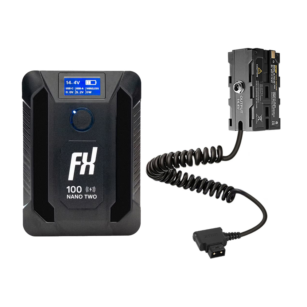 FXLION 나노 투 와이러리스 V마운트 배터리 100Wh + 소니 F970 / F550 양면 더미 배터리 D-tap 타입 세트 - 상품 이미지