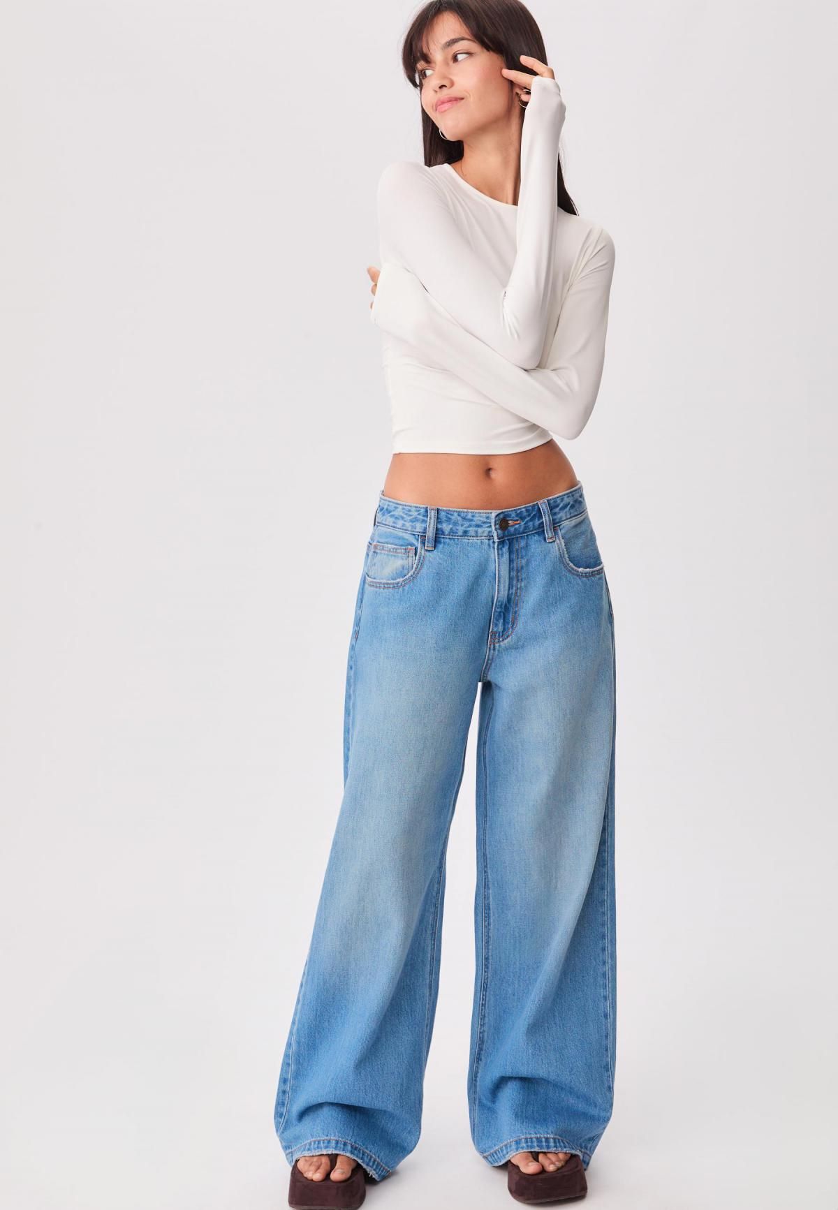 스트라디바리우스 트렌디 와이드핏 데님 배기 진 8345/559 MEDIUM BLUE DENIM - 상세 이미지 3