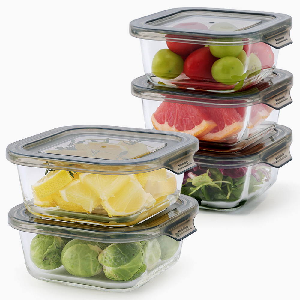 파쿠젠 이지캡 내열유리 반찬통 세트 정사각 5P 340mlx3p+580mlx2p