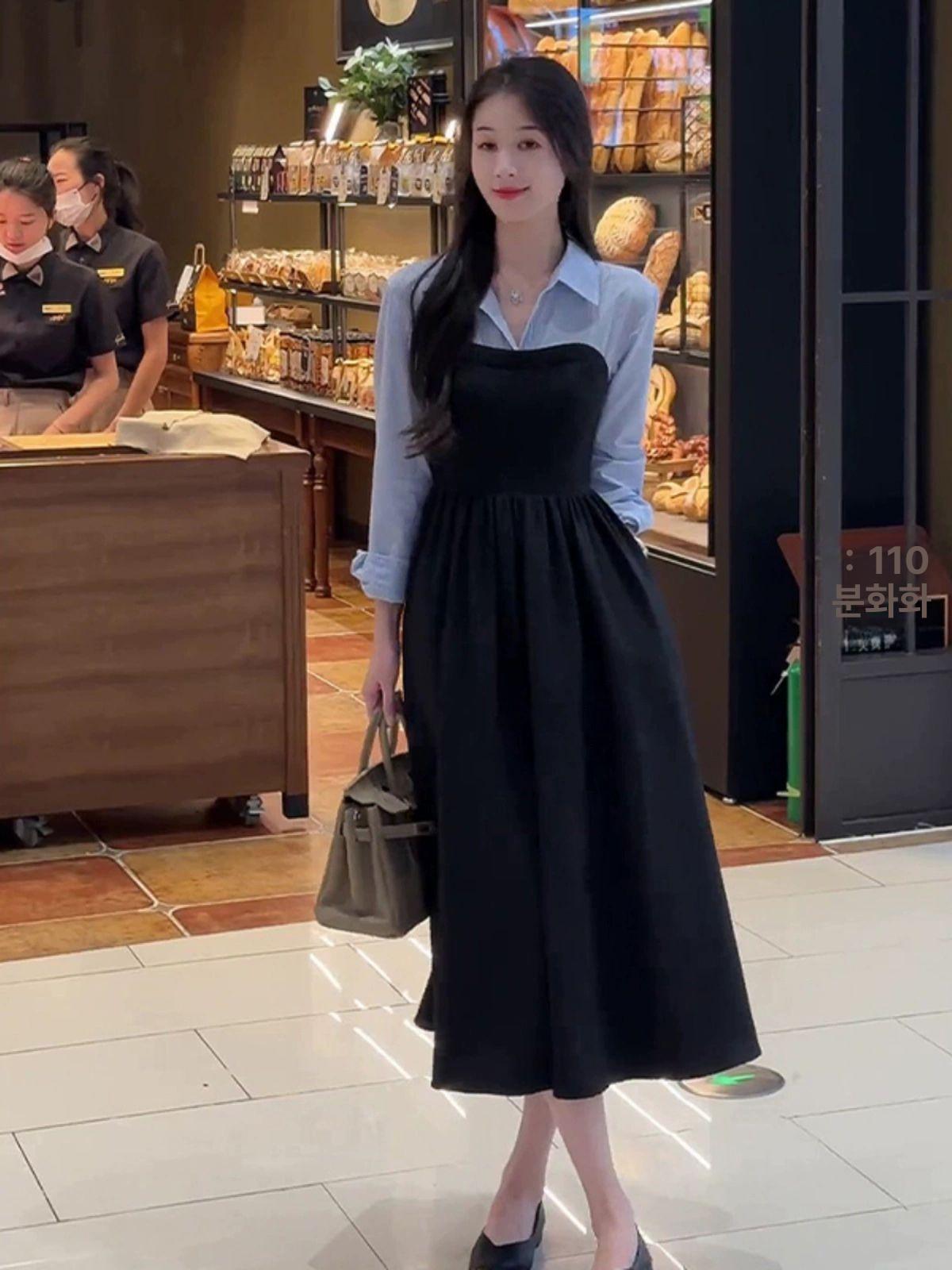 상견례원피스 가을 긴소매 결혼식하객룩 20대 슬림핏 블랙 연파마 S