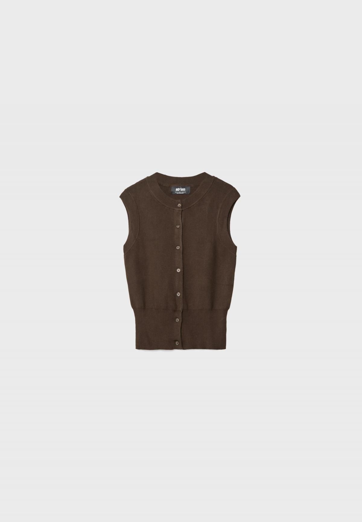 스트라디바리우스 클래식 니트 버튼업 라운드넥 베스트 8534/650 BROWN - 상품 이미지