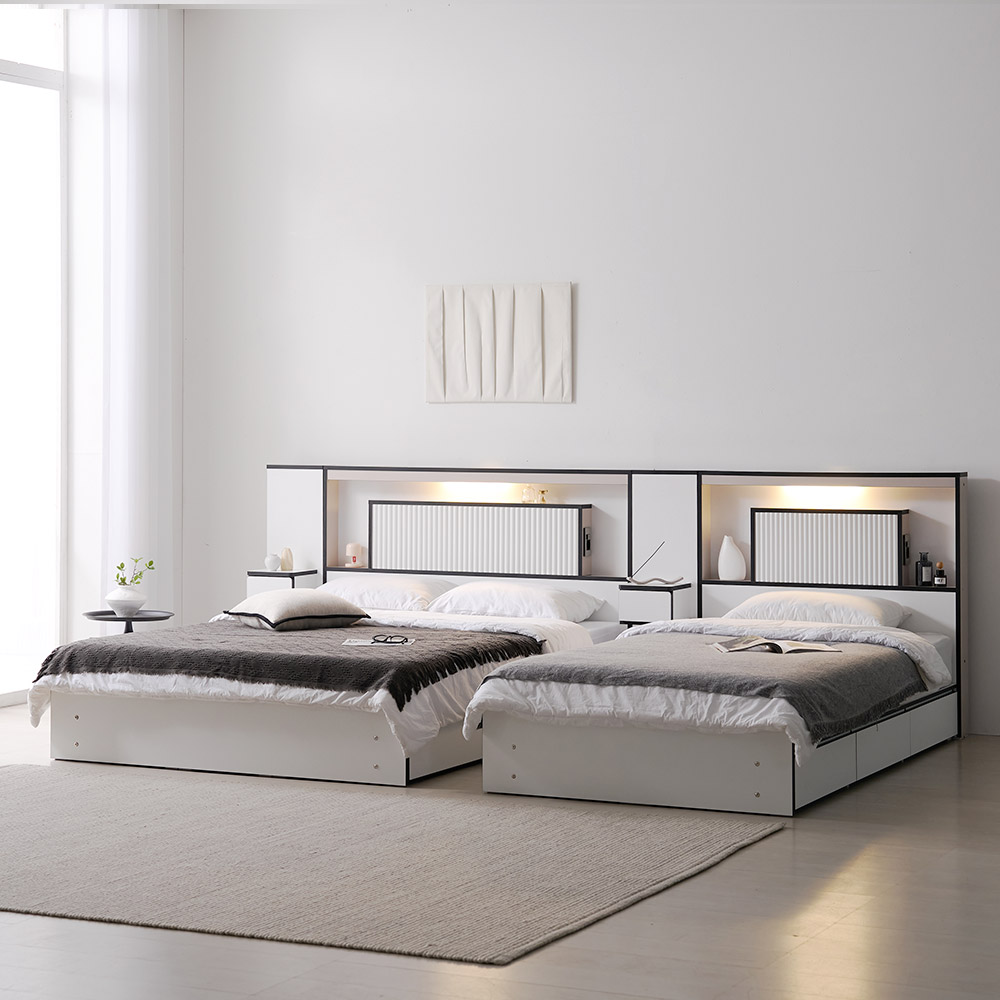 스위티 블랙라인 LED 호텔형 퀸사이즈 수납 침대 Q