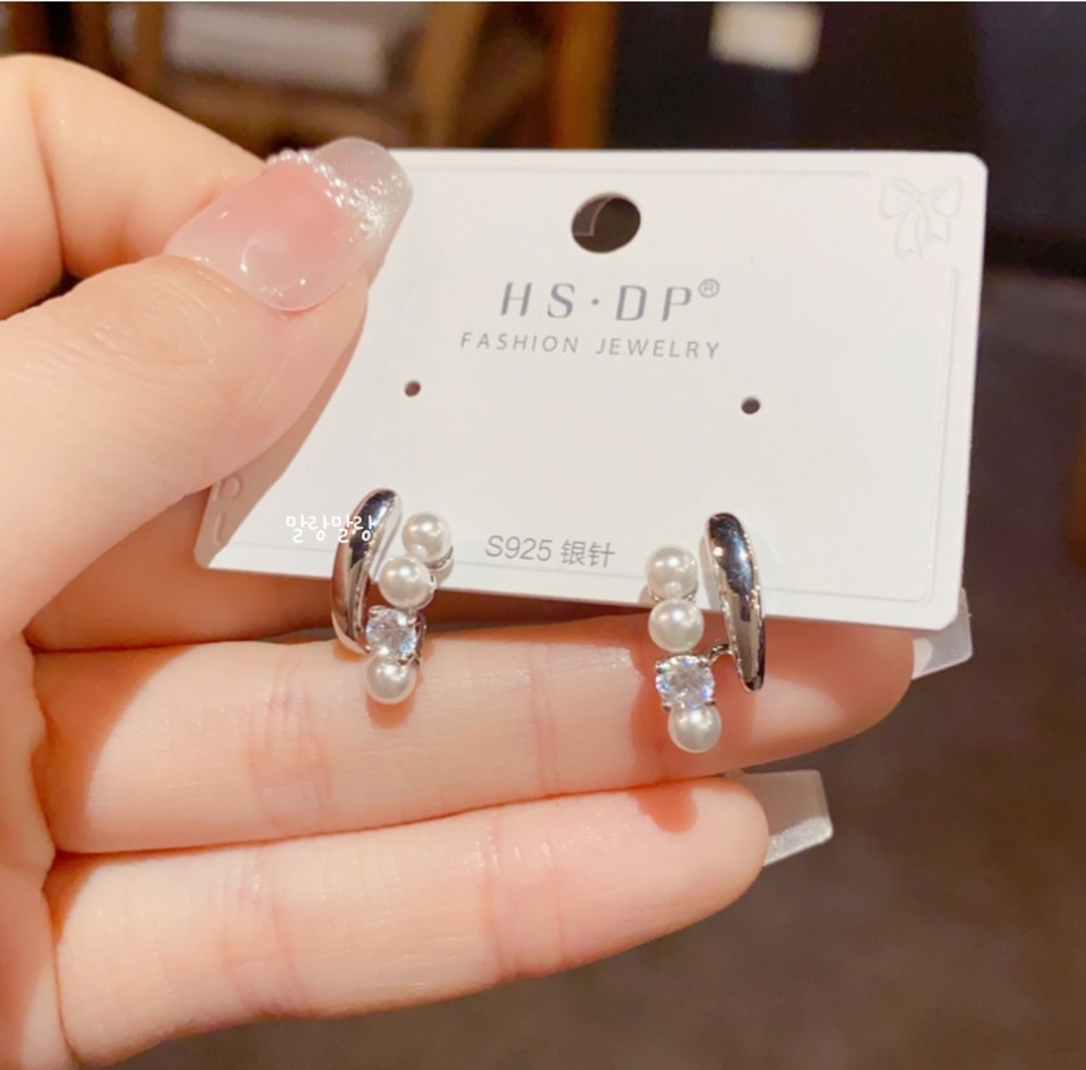 더블 레이어 진주큐빅 14K 귓볼라인 알러지없는 귀걸이 이미지 6