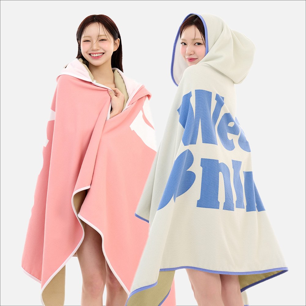 위크나인 극세사 입는 가벼운 대형타올 바디 성인 후드 로버 비치타월