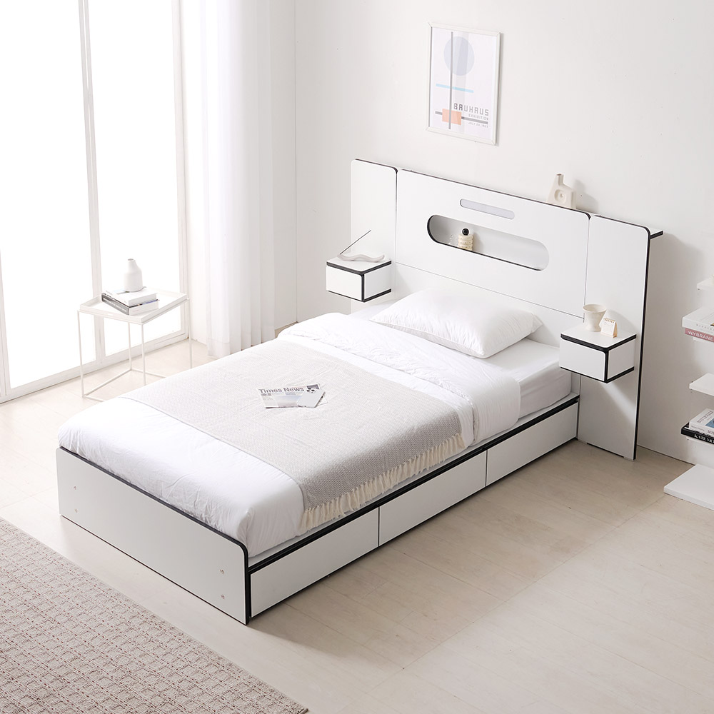 스위티 블랙라인 LED 호텔형 퀸사이즈 수납 침대 Q