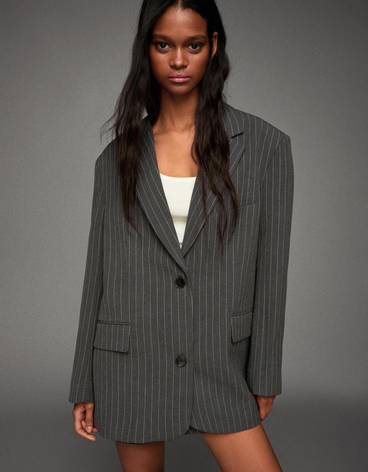 버쉬카 오버핏 스트라이프 테일러드 블레이저 6540/710 DARK GREY - 상세 이미지 5