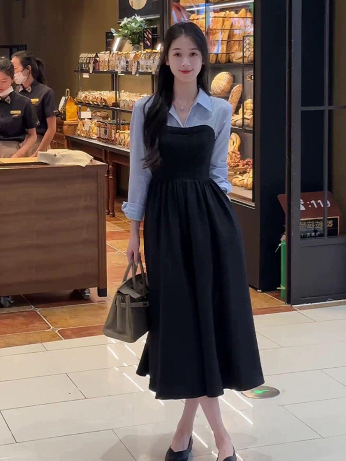 상견례원피스 가을 긴소매 결혼식하객룩 20대 슬림핏 블랙 연파마 S - 상세 이미지 2