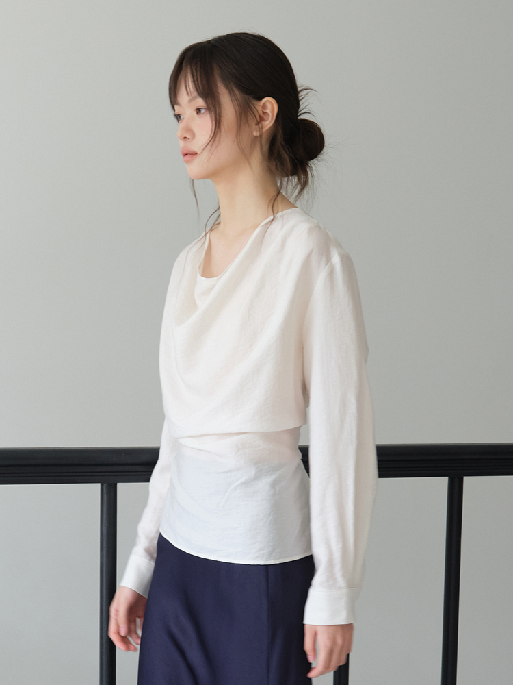 [엽페] 카울 턱 블라우스 아이보리 - 상세 이미지 2