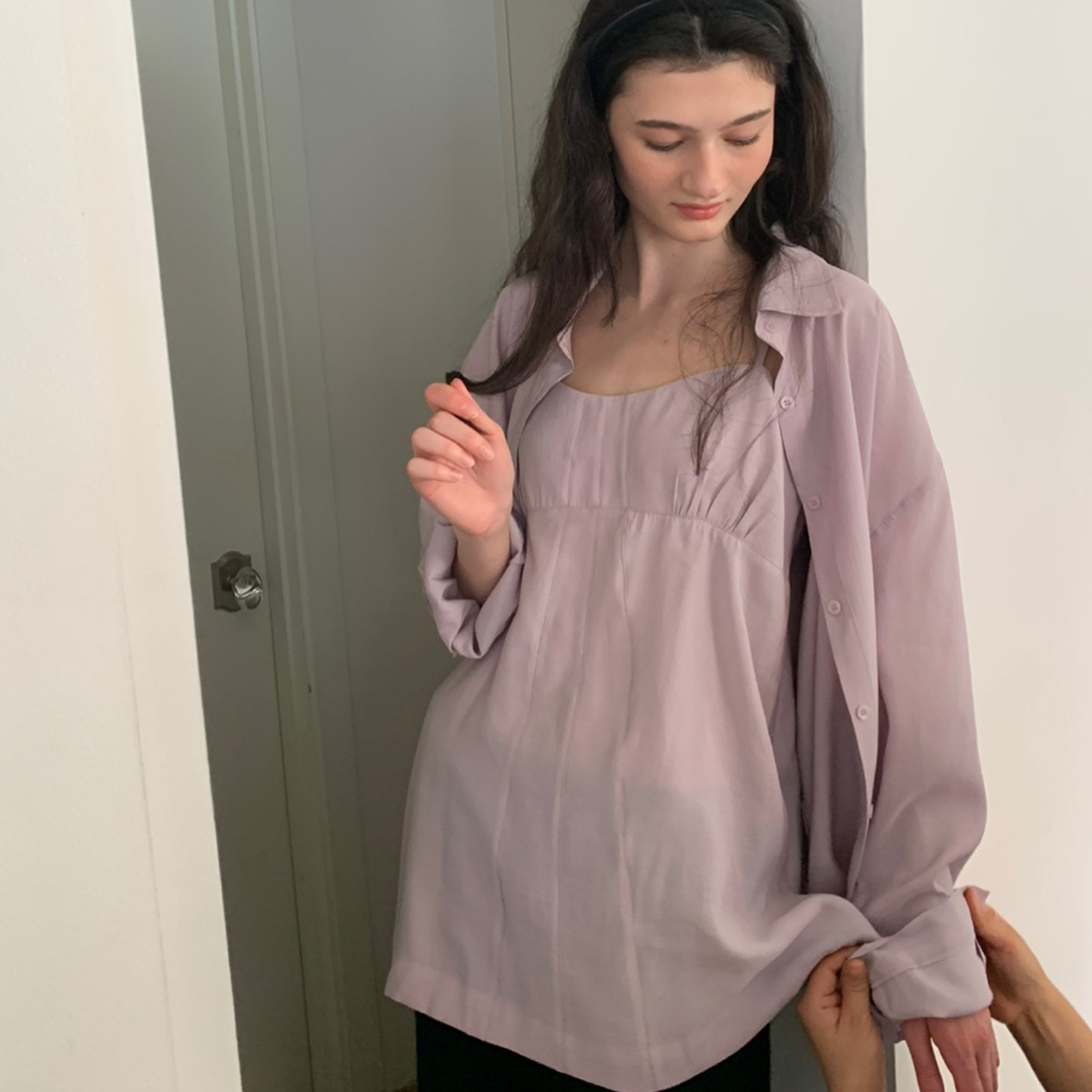 [당일발송] 바스켓 누브 셔츠 블라우스 봄 여름 레이어드 시스루 오버핏 루즈핏 남방 (3c)