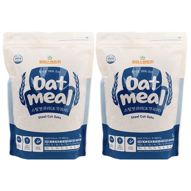 귀리 100% 무첨가 자른귀리 스틸컷 오트밀 1kg, 2개