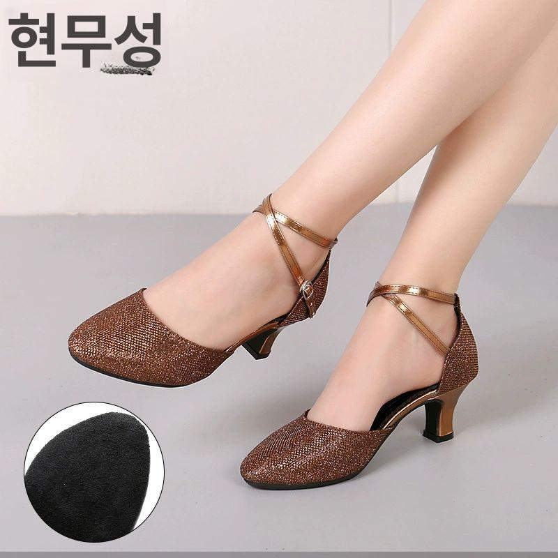 댄스화 스포츠 라인탠스 구두 줌바 밑창 탭댄스 연습 3.5cm 골드 실내용 모직 바닥 33 - 상세 이미지 4