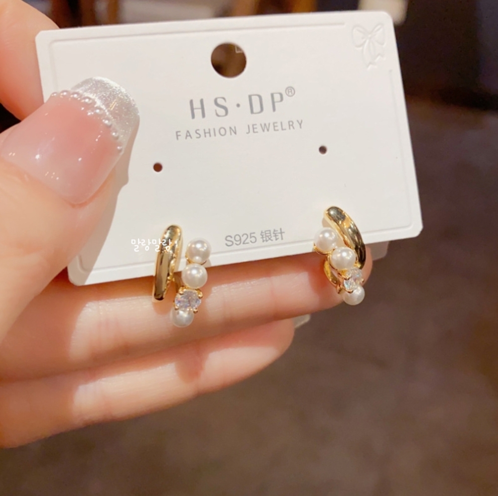 더블 레이어 진주큐빅 14K 귓볼라인 알러지없는 귀걸이 이미지 8