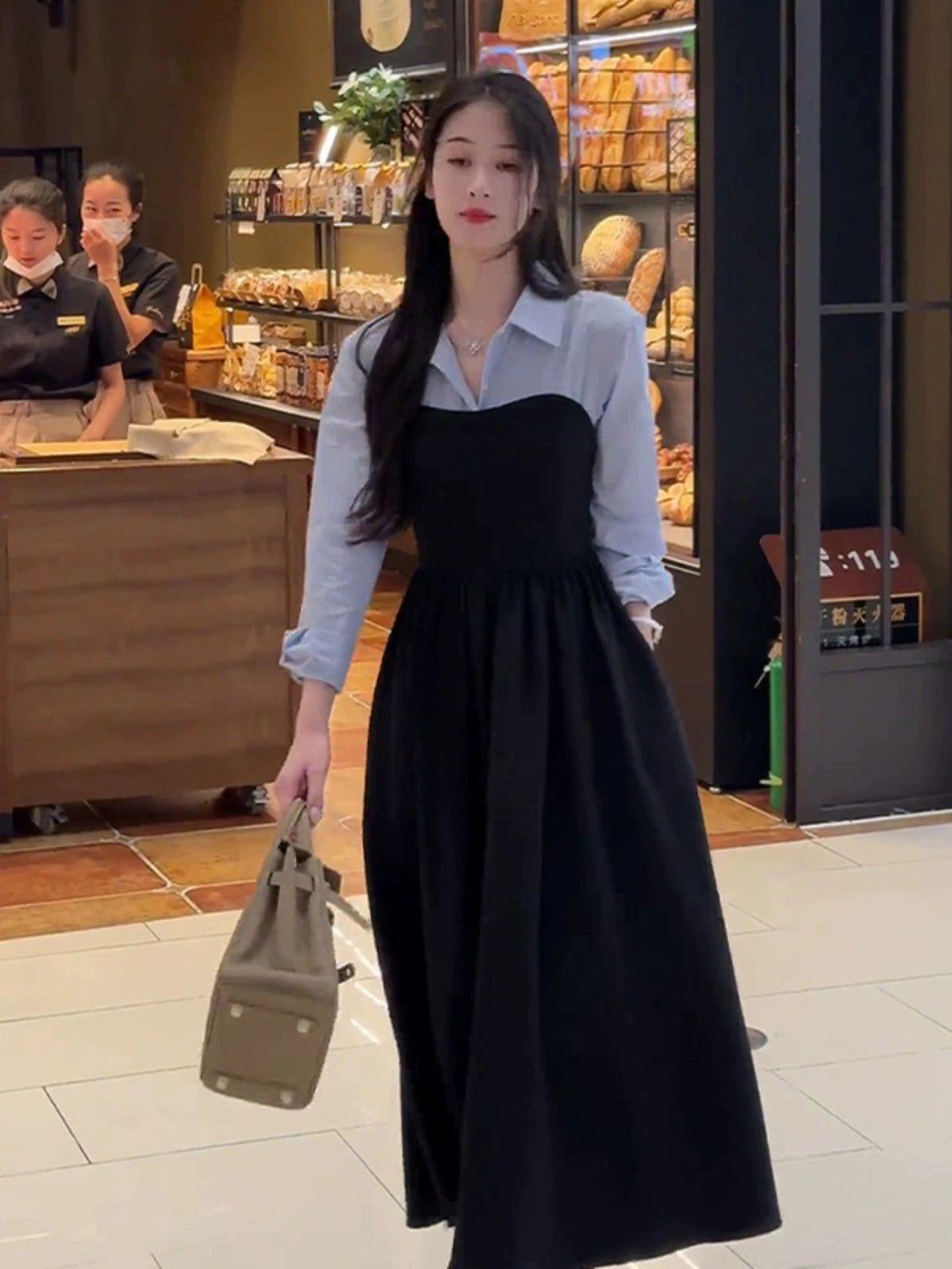 상견례원피스 가을 긴소매 결혼식하객룩 20대 슬림핏 블랙 연파마 S - 상세 이미지 3