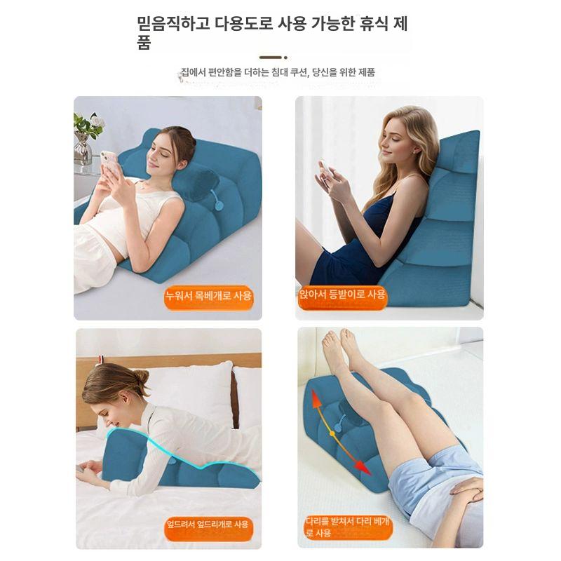역류성식도염베개 노인 등받이베개 삼각형 경사 기울어진 부드러운 패딩 베개.블루 소형 - 상세 이미지 5