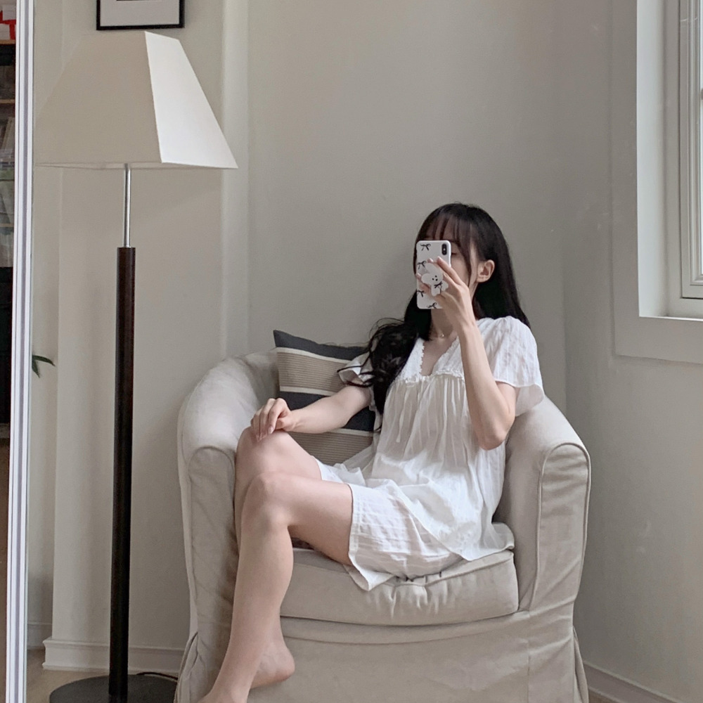 여름잠옷세트 공주잠옷 파자마파티 레이스 화이트 반팔 반바지 홈웨어 - 상세 이미지 5