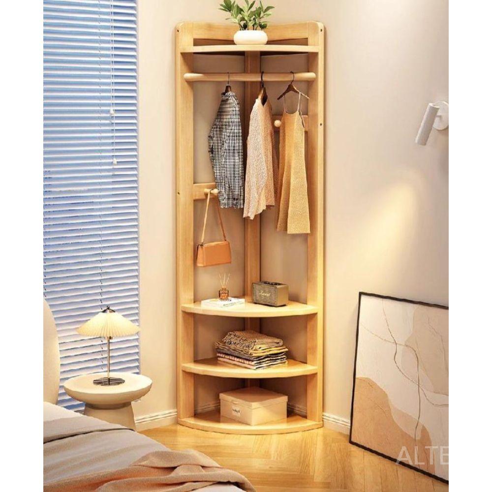 코너 행거 스탠드 사이드 틈새 원목 우드 옷장 옷걸이 수납 선반 갈색 이중 옷걸이 57x40x180cm - 상세 이미지 2