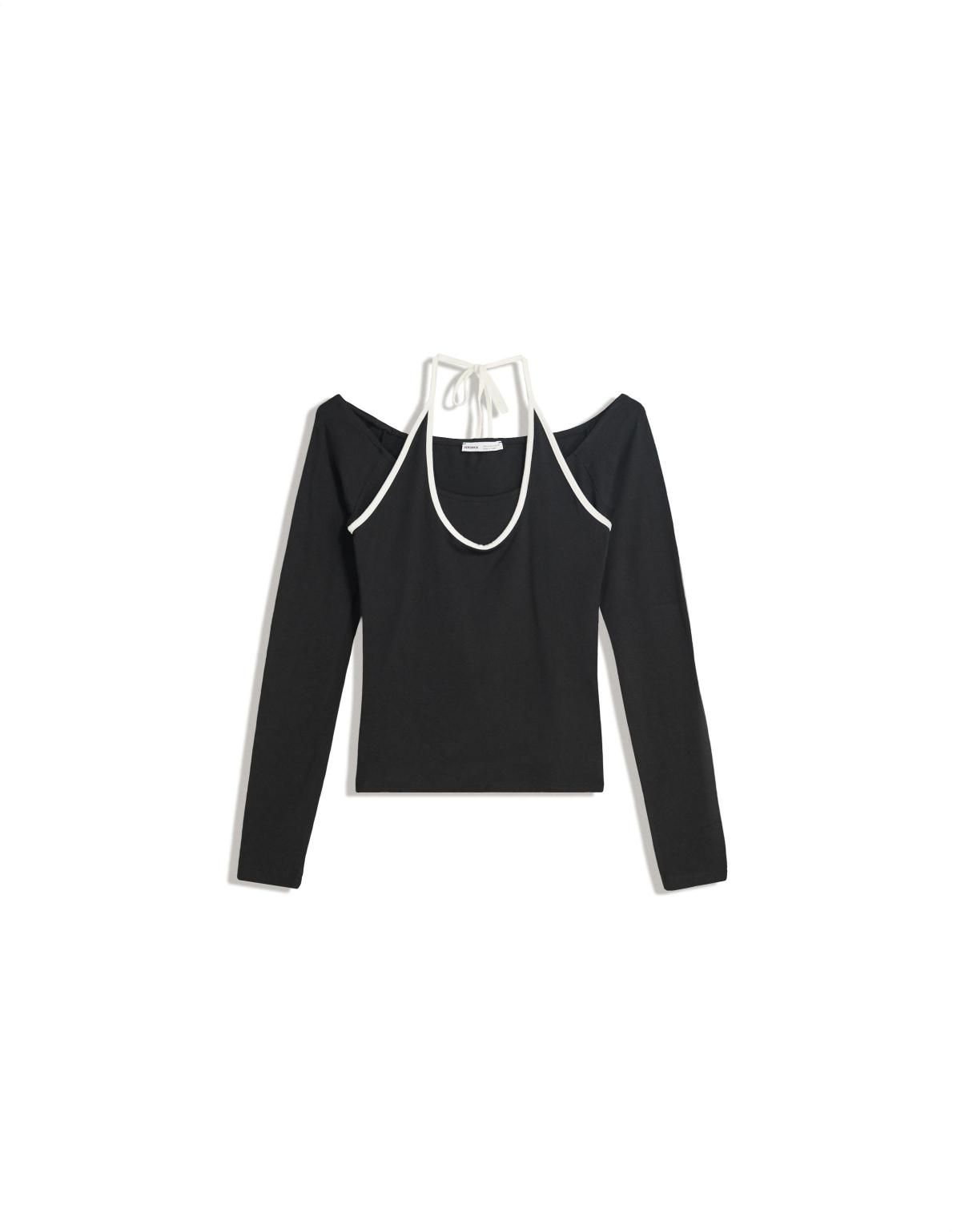 버쉬카 트렌디 하프넥 홀터넥 긴팔 티셔츠 7833/360 BLACK - 메인 이미지