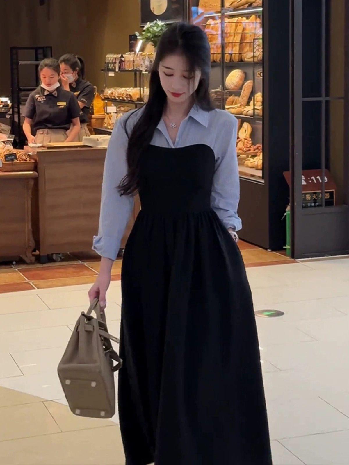 상견례원피스 가을 긴소매 결혼식하객룩 20대 슬림핏 블랙 연파마 S - 상세 이미지 4