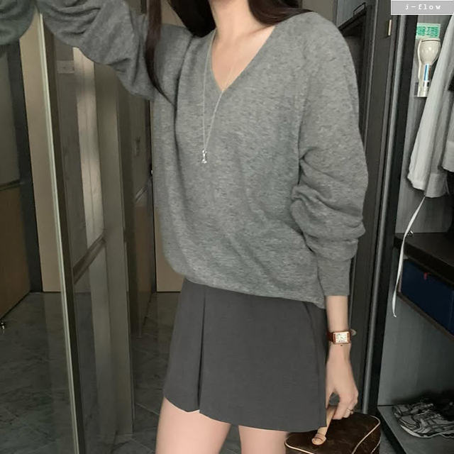 몬프 브이넥 루즈핏 울 니트 6col 가을 봄 긴팔 데일리 부드러운 간절기 제이플로우 - 상세 이미지 3