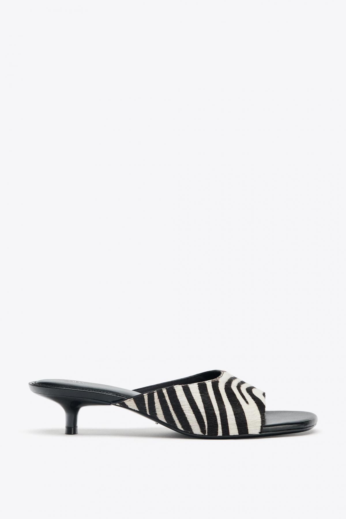자라 애니멀프린트 레더 키튼힐 뮬 샌들 1360/610 ZEBRA - 메인 이미지
