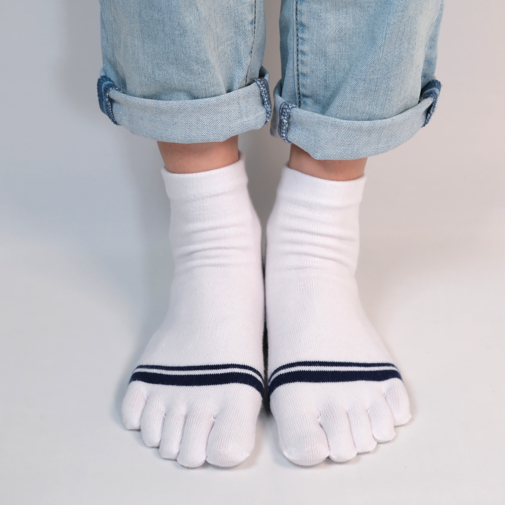 남자 면 단목 발가락양말 5켤레 심플 화이트 네이비 포인트 기능성 양말 - 상세 이미지 3